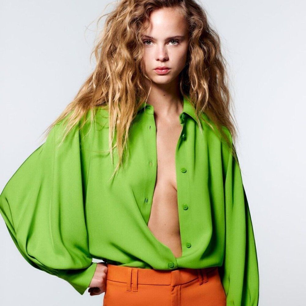 Zara Green Voluminous Blouse New